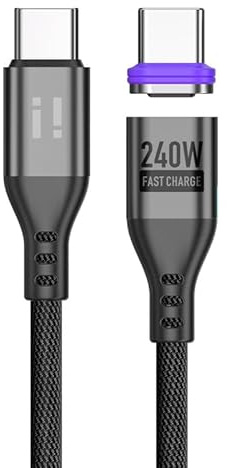 i! - 1m 240W Nylon Magnet USB-C Schnellladekabel Datenkabel - 1x Kabel + 1x USB-C Stecker