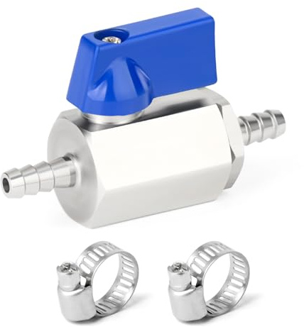 ERGAOBOY 1Pcs SS304 6mm Barb Mini Ball Valve with 2Pcs Hose Clamps | Dual barbed stem ports, lever handle shutoff, tight mechanical seal, suitable for fluid pipeline connection