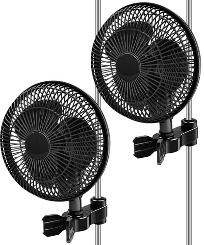 KLGFI Pack of 2 Grow Ventilator mit Clip Oszillierend, 25W Clip Ventilator | Grow Lüfter Klemmbar für Growzelt mit 2 Geschwind
