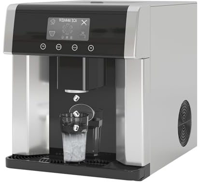 ANGDI 2 in 1 Water Dispenser & Ice Maker, Countertop Water Cooler with LCD Display & 1.8L Water Tank, 10Ice Cube/8Min, 33.07lbs/Day, Stainless Steel Ice Maker for Home, Office, Party