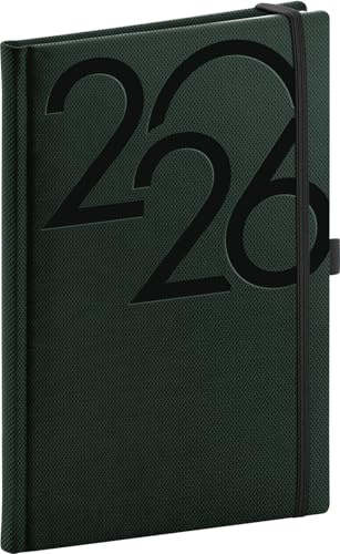 NOTIQUE Terminplaner 2026 ca. A5 (15x21 cm), Terminkalender mit Textil-Lesezeichen, Wochenplaner, Buchkalender, Hardcover Wochenkalender (Grün)