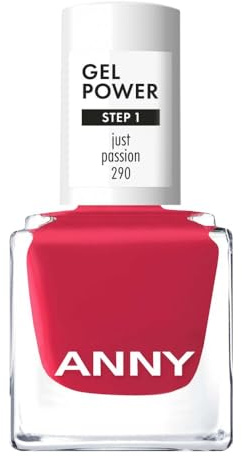 ANNY Gel Power Nail Polish, Gel-Farb-Nagellack, Strahlendes Himbeerrot | Brillanter Glanz, Bis zu 12 Tage Halt, Splitter- & kratzresistent, Ohne UV-Lampe, Just Passion, 8ml