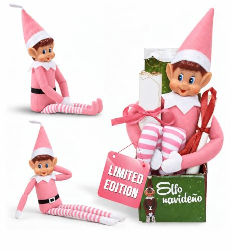 LEIGHT Elfo In Vinile Morbido Con Cappello E Targhetta, Il Più Piccolo Elfo Pieghevole Al Mondo 40 Cm Sullo Scaffale Accessorio Natalizio Per Bambini E Bambine (Céline Roso)
