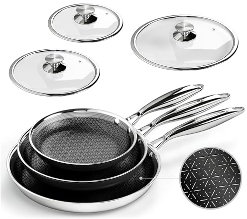Kitchen Academy Tri-Ply Stainless Steel Frying Pan Set with Lids 6Pcs