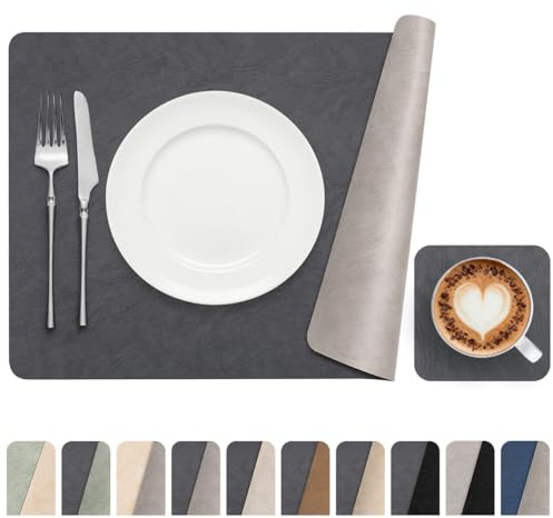 Banchif Platzsets abwaschbar Tischsets Untersetzer Platzdeckchen 6er Set | Tischsets abwaschbar Platzsets und Untersetzer Kunstleder hitzebeständig rutschfest Platzdeckchen (Dark Grau Grau)