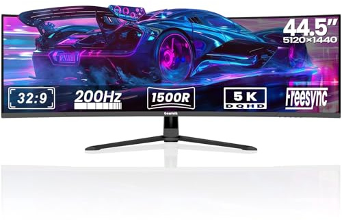 Gawfolk 44.5 Inch Dual QHD Curved Gaming Monitor – 200Hz, 5120x1440 Super Ultra-Wide, 1500R, Height Adjustable Stand, RGB Backlight, 2x DP 1.4, 2x HDMI 2.1, PBP/PIP