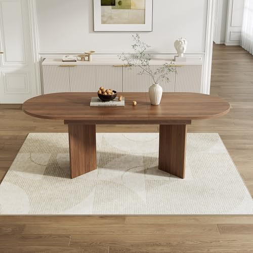 NADEUSAK Ausziehbarer Esstisch, Nussbaum, 140/180x90 cm, Geeignet für 6–8 Personen, Esstisch mit abgerundeten Ecken, Verdickte Tischplatte, im einfachen Stil