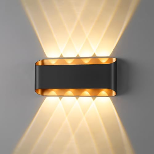 LIGJOY LED Wandleuchte Außen IP65 Up Down 8W 800lm 3000K Schwarz-Gold