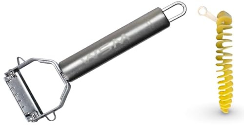 WSM Julienne Schäler,Julienne Schneider, Gemüsenudel, Gemüsestreifen,Kartoffelspiralschneider, Gemüse und Obst, Gezackte Klinge,Edelstahl, Rechts und Linkshänder