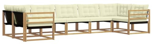vidaXL Outdoor-Sofagarnitur mit Kissen 7 pcs Weiß und Creme, Elegantes Garten-Sofa, modernes Outdoor-Sofa, robuste Lounge-Möbel für gemütliche Treffen
