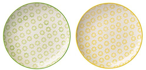 Bloomingville Assiettes à Dessert Isabella - Plate à Gâteau Couleur ø 20 cm, Vert Jaune, Céramique, Lot de 2