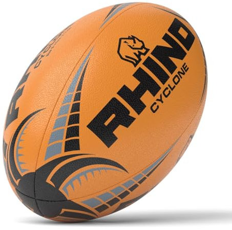 Rhino Cyclone XV Trainingsball, Rugbyball, Neonorange, Größe 3
