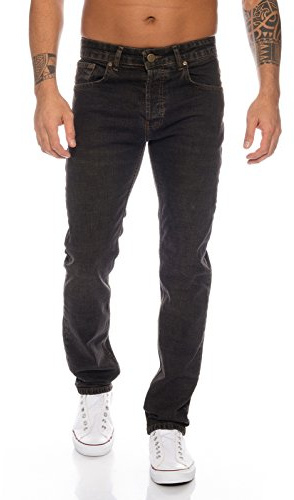 Lorenzo Loren Herren Jeans Hose Denim Jeans Used-Look Regular-Fit [LL326 - Schwarz - W32 L30]