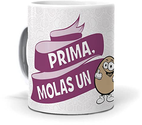 Taza Desayuno Para Mi Prima | Mi Prima Molas Un Huevo | Idea Regalo Original | Tazas Con Frase Graciosa Y Original | Tazas Para Desayuno Y Café | Ideas De Regalos De Cumpleaños | Cerámica 350 ML