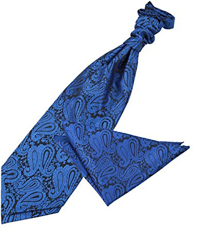 DQT Mens Paisley Floral Jacquard Pre-Tied Scrunchie Cravat & Pocket Square Set (2pc) – Wedding, Business & Formal - Royal Blue