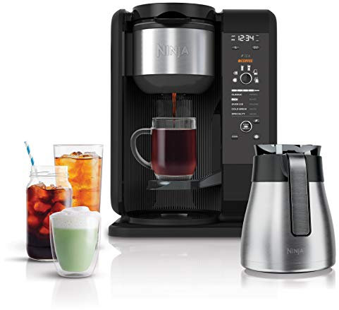 Ninja Awardroom Sistema de preparación en frío y caliente, cafetera Auto-iQ con 6 tamaños de preparación, 5 estilos de preparación, espumador, cestas de café y té con jarra térmica (CP307)