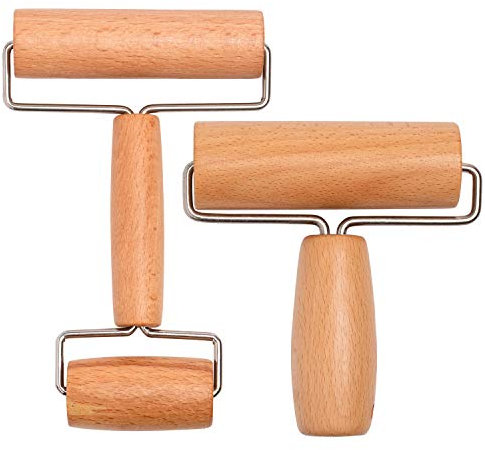 Whaline Wood Pastry Pizza Roller 2 Pieces Non Stick Wooden Rolling Pin for Home, Kitchen Baking Cooking Easy to Handle (T-Maple and H-Maple)