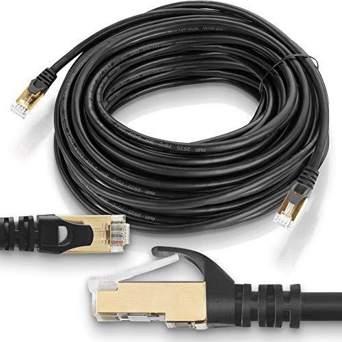 Netzwerkkabel 1m 2m 5m 7m 10m 15m CAT7 DSL Patchkabel Internet Ethernet LAN Netzwerk F/FTP Kabel vergoldet Schwarz, Farbe:Schwarz, Länge:15 m
