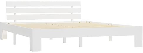vidaXL Kiefernholz Massiv Bettgestell Holzbett Futonbett Doppelbett Massivholz Bett Bettrahmen Lattenrost Schlafzimmerbett 180x200cm Weiß