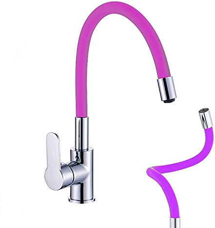 ATCO® Niederdruck Spültischarmatur FLAMINGO flexibler Auslauf Küchenarmatur Einhandmischer Wasserhahn Armatur Küche Spüle Spültisch Chrom-violett