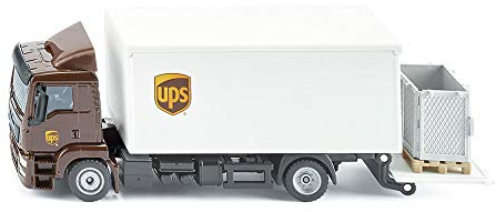 siku 1997, MAN LKW mit Kofferaufbau und Ladebordwand, 1:50, Metall/Kunststoff, UPS-Design, Absenkbare Heckklappe, Inkl. Zubehör