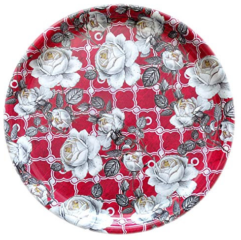 Lashuma Melamin Gastrotablett zum Servieren, Geschirrtablett rund 40 cm Ø, Serviertablett Kunststoff Motiv: Wildrose