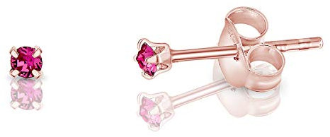 DTPsilver - Winzige Ohrringe 925 Sterling Silber Rosèvergoldet mit Kristallen von Swarovski® Elements Runde Sehr kleine Ohrstecker - Durchmesser 2 mm - Farbe : Rosa
