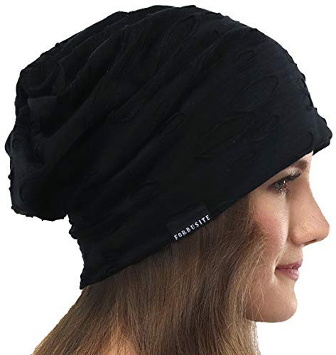 VECRY Damen Slouchy Mütze Dünne Sommer Schädelkappe Turban Sanft Schlafen Chemo Strickmützen (H Schwarz)