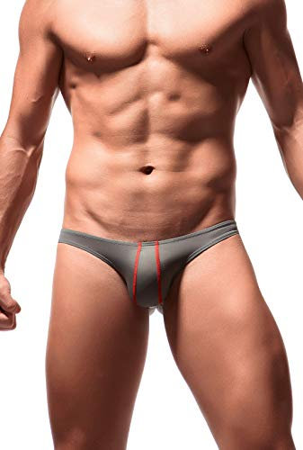 Newsywell Hommes Ice Silk Soie Glacée Ice Silk Bikinis Taille Basse Triangle Micro Slips sous-vêtements Gris X-Large