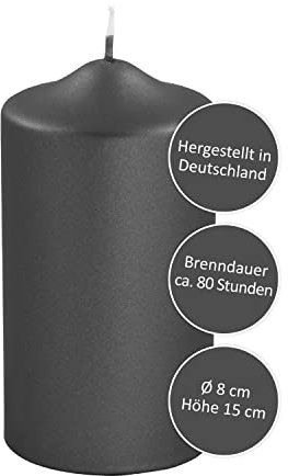 FINK schwarze Kerzen - Tisch Deko Silvester - rußarm - lange Brenndauer ca 80 Stunden - Höhe 15 D 8 cm