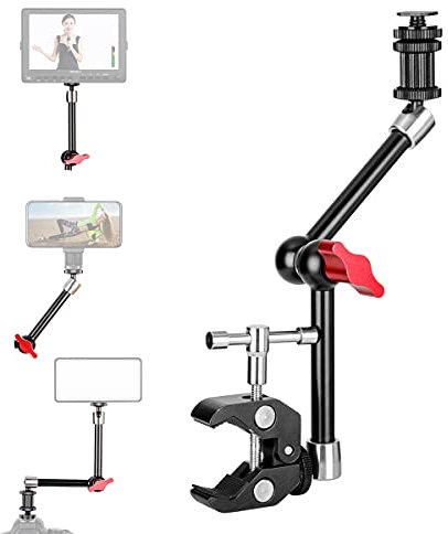 Koolehaoda Einstellbarer magischer Reibungsarm und große Klemme für DSLR- / spiegellose Kameras, Camcorder, LED-Licht, Blitzlicht (11 Magic Arm Red)