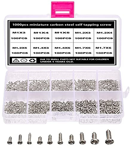 TAIANJI 1000 Pcs Mini Schrauben Set Selbstschneidende Schrauben Kleine Schrauben Silber Mikro Schrauben Set M1 M1.2 M1.4 M1.7 Schrauben Set für Brillen, Uhren, Telefone, Kameras, Laptops usw