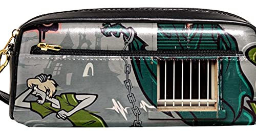 Leder Bleistift Fall Kosmetiktasche Toilettenartikel Beutel Geldbörse Handtasche Briefpapier Organizer mit Handschlaufe Scooby DOO Graffiti