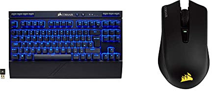 Corsair K63 Wireless Mechanical Gaming Keyboard - Black & Harpoon Wireless RGB Rechargeable Optical Gaming Mouse with Slipstream Technology (10000 DPI Optical Sensor)