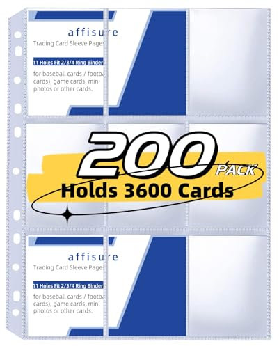 200 Pack 9 Pockets Trading Card Sleeve,1800Pockets Double-Sided Trading Card Pages Sleeves， Fit, for Pokemon Cards, Sports Cards, Coupons, Game Cards, Business Cards.