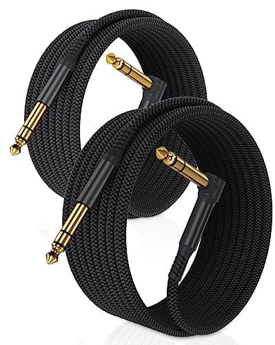 RUXELY Cable Instrumento 6.35mm TRS 3M 2-Pack,Lead Balanceado Audio Estéreo 1/4 Pulgadas Macho 6.3 Jack,Cord 6.35 para Guitarra Eléctrica,Bajo,Teclado,Mezclador,Amplificador Amp,Altavoz