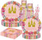 Princess Party Supplies-Princess Party Tableware Set Include Princess Castle Plates, Napkins, Cups Straws for Girls Princess Baby Shower Decorations Serves 10