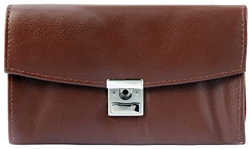 Akzent Kellnergeldbörse aus Rindsleder, Geldbeutel für Damen & Herren, Querformat 17,5 x 10,3 x 3,5 cm, Kellnerbörse mit 5 Scheinfächern & Kartenfächer, Portemonnaie für Gastronomie (Braun)