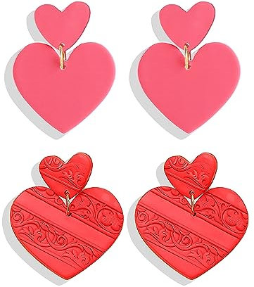 2 orecchini a forma di cuore rosa, orecchini pendenti a forma di cuore grande, in acrilico, per donne, adolescenti, ragazze, regali, Rame, altro