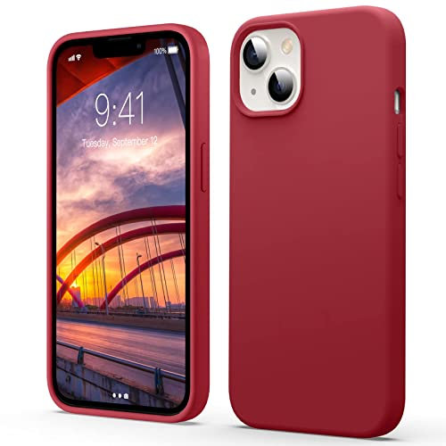 Flyzoo Liquid Silicone Case for iPhone 13 Mini, [Scratch-Resistant, Anti-Fingerprint, Shockproof] Slim Fit Protective Phone Case, 4-Layer Cover with Microfiber Lining, Silky-Soft Touch, Dark Red