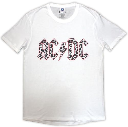 AC/DC T Shirt Mono Leopard Print Band Logo Official Womens Skinny Fit White