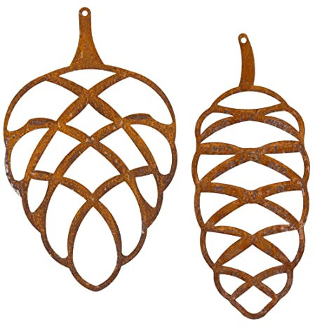 Metall Tannenzapfen zum aufhängen Herbstdeko Edelrost Rosthänger Zapfen Baumhänger Höhe 20 cm 2er Set