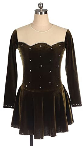 YDHTIZ Skating-Kostüm für Mädchen, Samt, langärmelig, Sportbekleidung, Strass, Turnanzug, Roller, Eiskunstlaufkleid, Wettkampftraining, athletisch, weiblich, Schwarz , 3XS