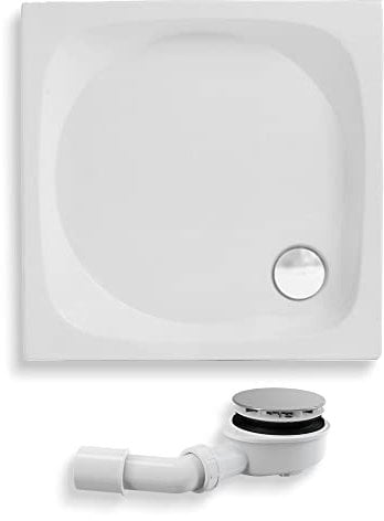 KOLMAN Duschwanne 90x90x8 cm Quadratisch, Weiß, Acryl, Glatt, SET Wannenträger + Ablaufgarnitur Ø 90 mm und Füße, Design-Duschtasse Viereck N-Stil