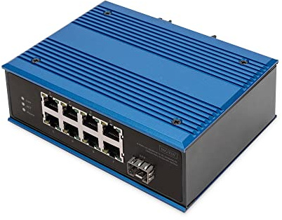 DIGITUS Industrieller 8+1 Port Fast Ethernet Switch Unmanaged, 8 RJ45-Anschlüsse 10/100 Mbits