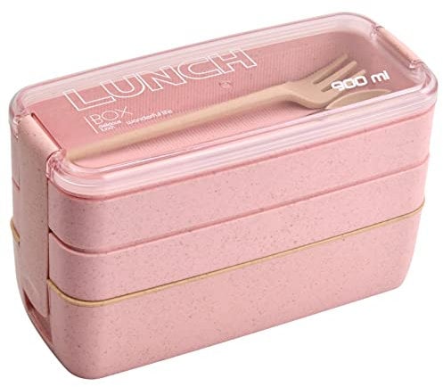 Boite Repas 900ml, Bento Lunch Box Étanche, Repas Boîtes avec 3 Compartiments et Couverts, Boîte à Déjeuner Adultes Enfants, Boîte à Lunch Réutilisables, Micro-ondable (Rose)