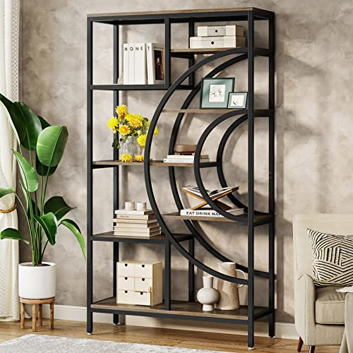 Tribesigns Geometric Bookshelf, Industrial 8 Tier Etagere Bookcase, Rustic Bookshelves Display Shelf, Freestanding Storage Organizer with 9-Open Storage for Home Office, Living Room (Grey, 1pc)