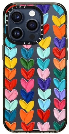 CASETiFY Impact Schutzhülle für iPhone 15 Pro [4X Falltest in Militärqualität, 2,5 m Fallschutz] – Clear Polka Daub Hearts – Transparent Schwarz
