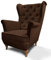 Mars Meble Ohrensessel aus Velours, Sessel mit Holzbeine, Wohnzimmersessel mit Wellenfedern, Elegant und Bequem (Stoff: Kronos 06 - braun)
