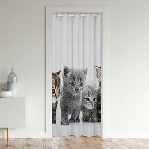 Chat Rideau de Porte 86x203cm Chats Imprimer Rideaux Exterieur d'entrée Home Décor Cute Chaton Gris Chat Cadeaux pour Amants 30%-50% Chambre Rideau Occultant Rideaux Interieur Salon Chambre